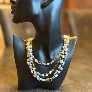 Elegant Gold and White Beaded Necklace